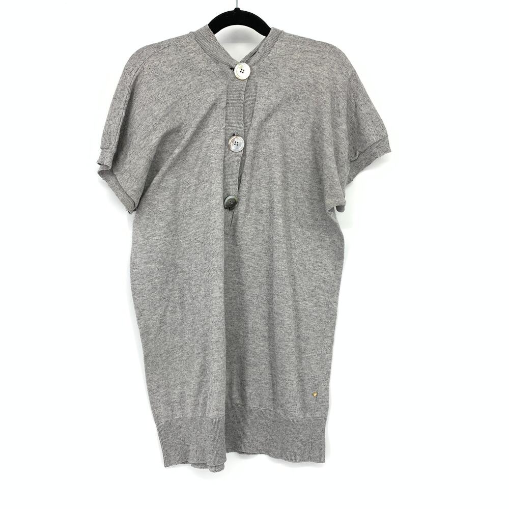 Et Vous Knit Sweater Top Womens Sz M Gray Button Short Sleeve Minimalist Retro